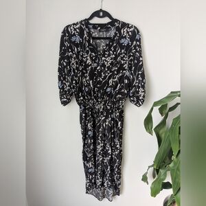 Soaked In Luxury Zaya Dress Tie Waist - black with blue floral - size M